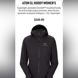 Arc’teryx womens atom SL hoodie